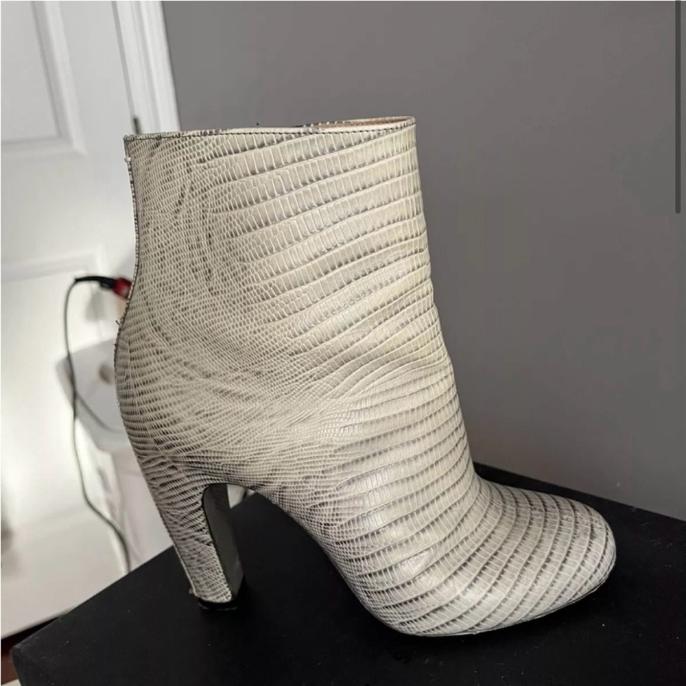 Maison Martin Margiela “Curved In Heel” Boot in Lizard Embossed Eggshell/Cream
